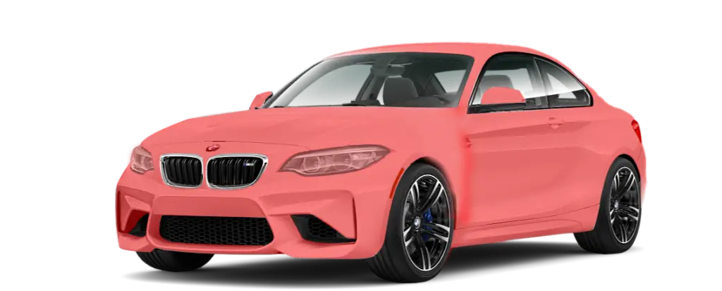 Coverage diagram: BMW coupe with every painted panel highlighted in red