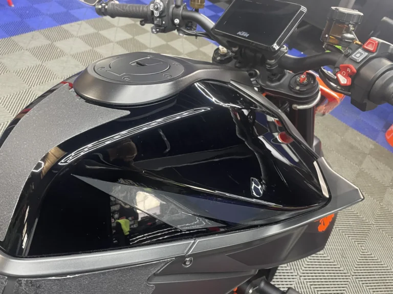 Glossy tank on a KTM Super Duke after detailing