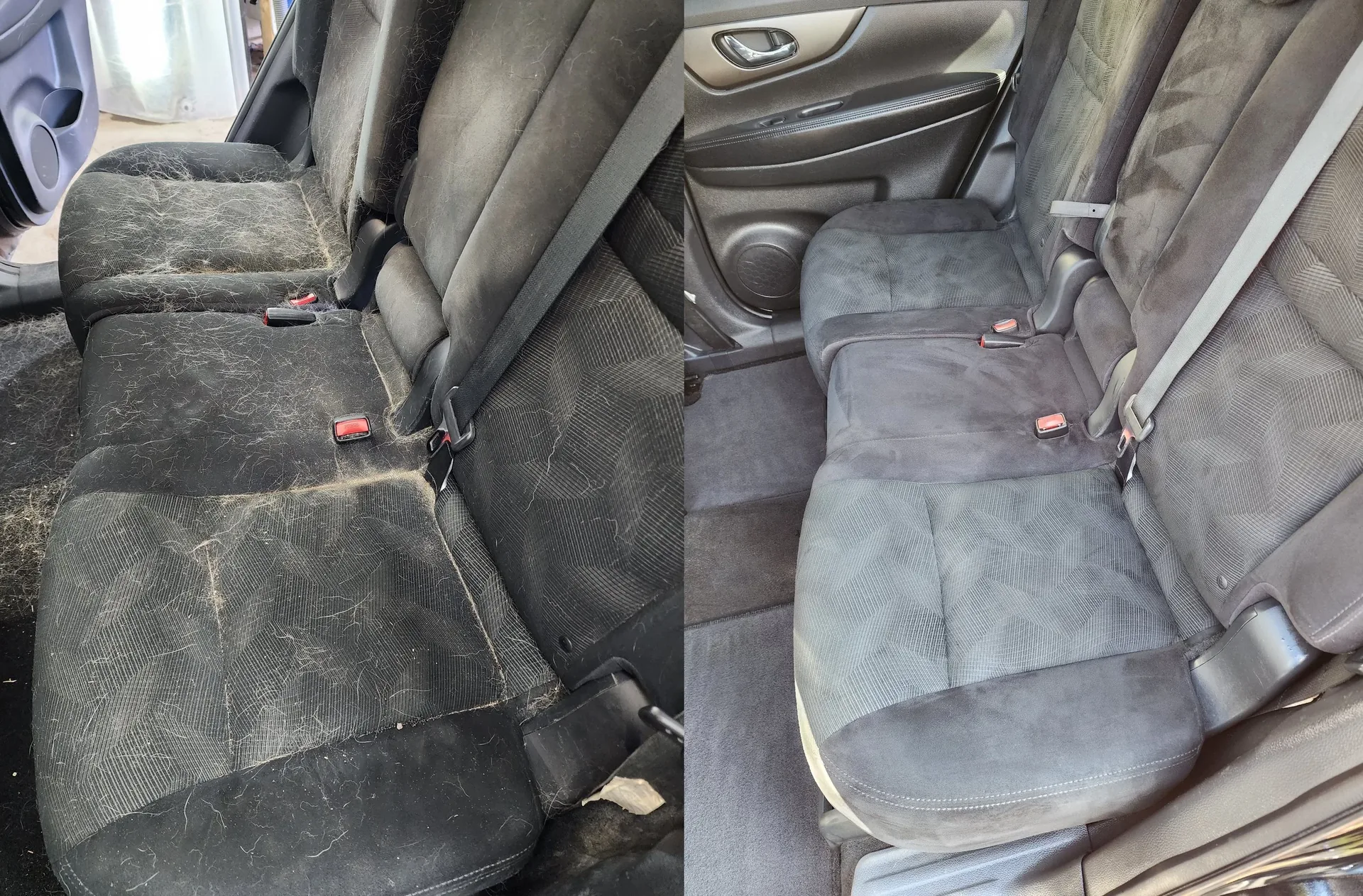 Rear seats before and after pet hair removal