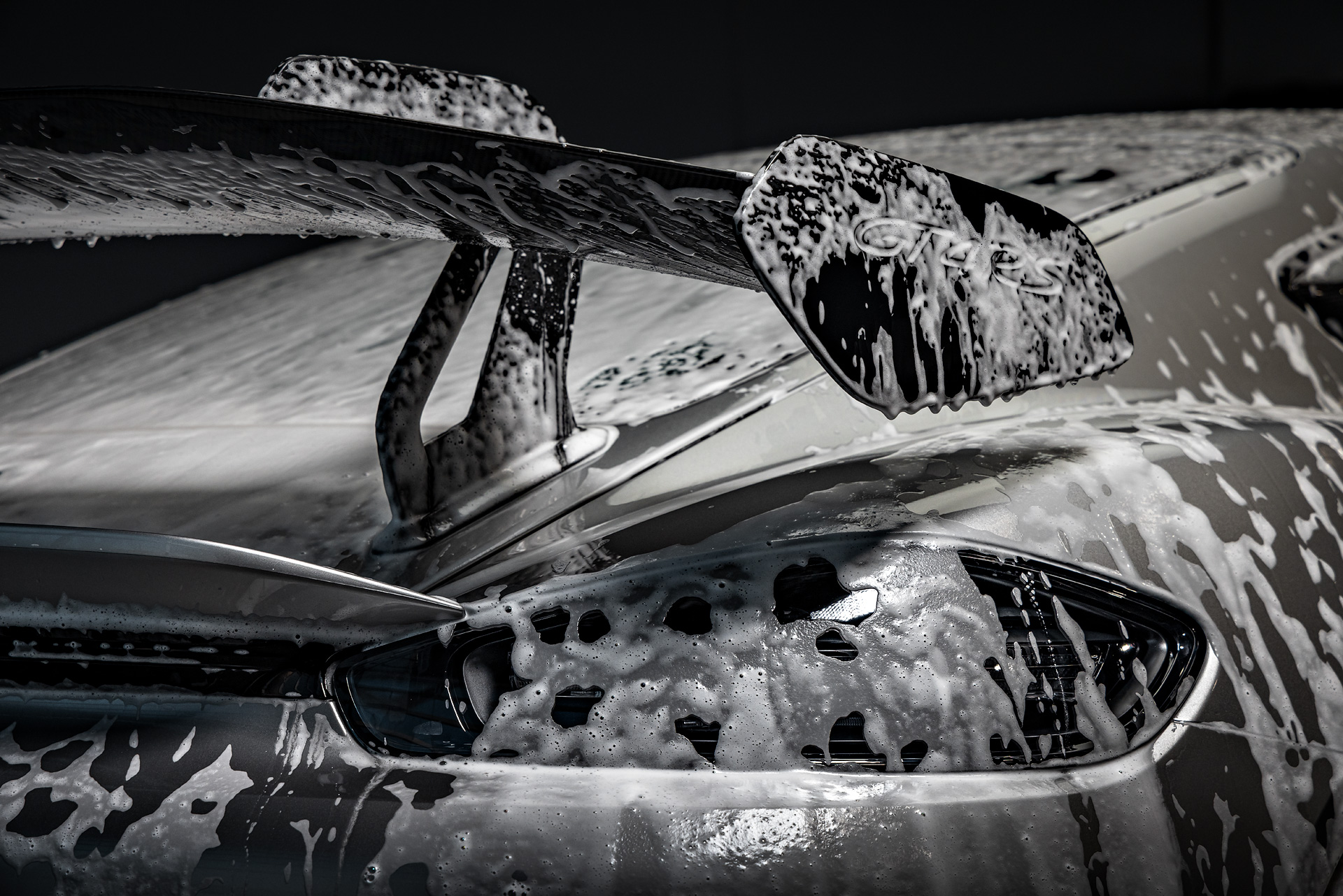 Porsche covered in wash foam