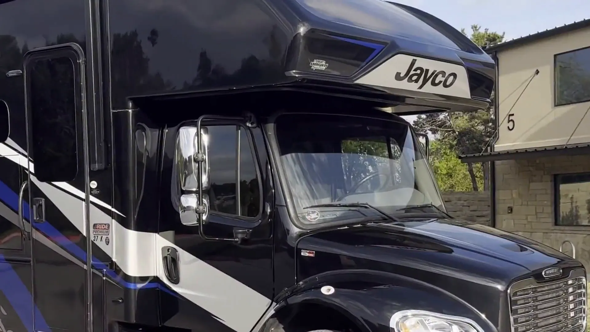 Gloss-black Jayco Seneca motorhome after an ST6 detail