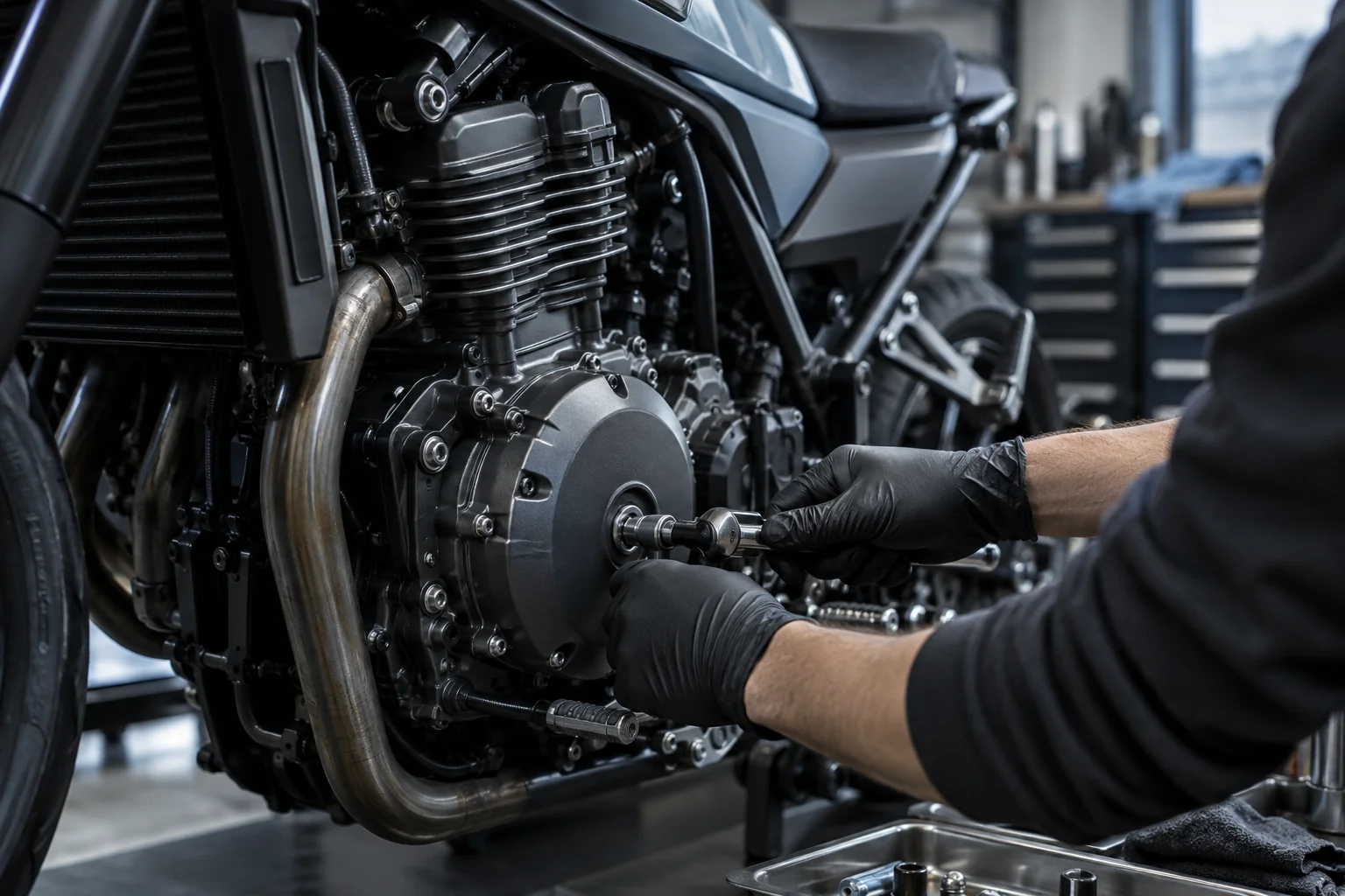 Illustrative motorcycle mechanical work