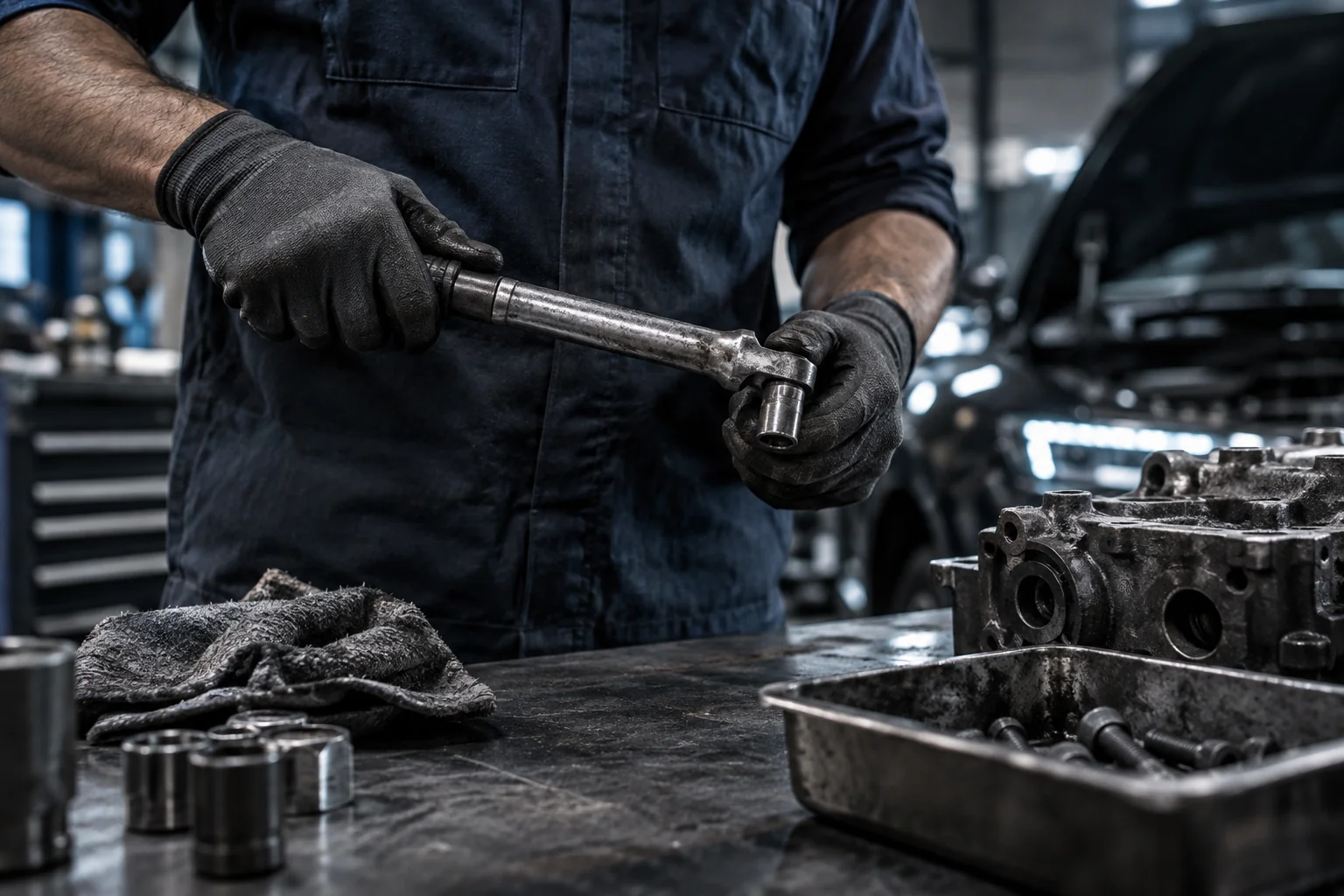 Illustrative anonymous mechanic hands; not a portrait of Tyler