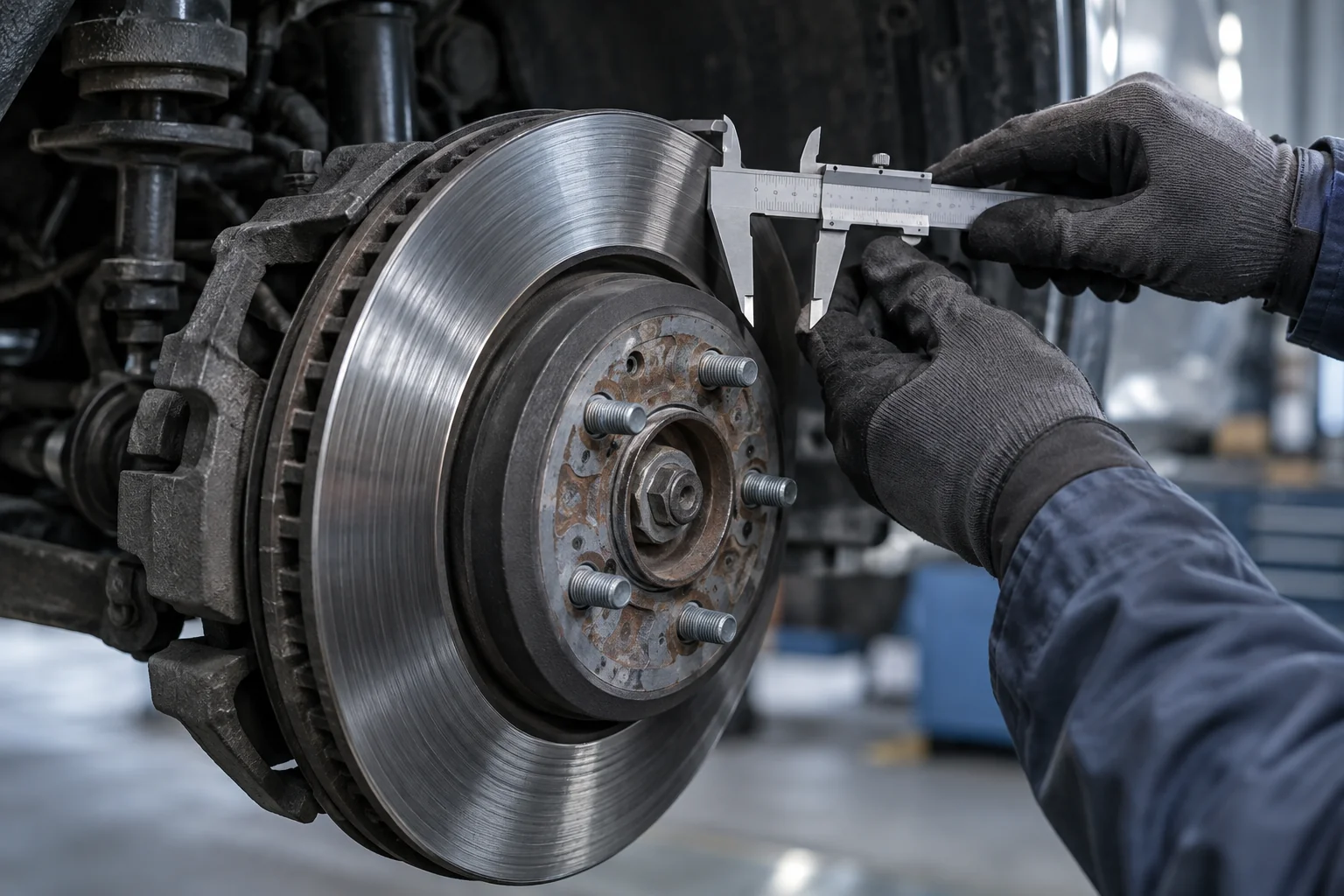 Brake rotor inspection with measuring tool
