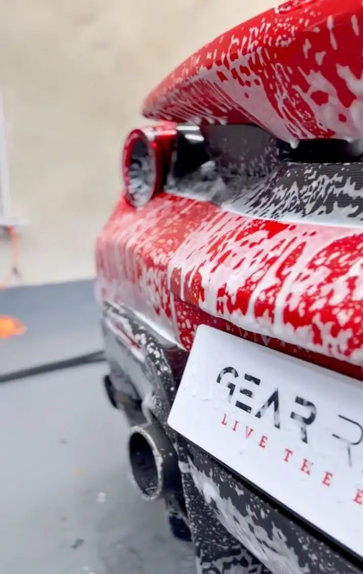 Ferrari covered in wash foam during an ST6 hand wash