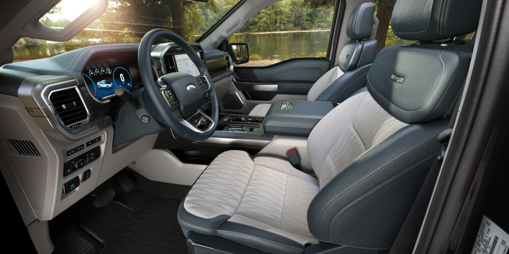 Ford F-150 interior showing dashboard, door trim and center console