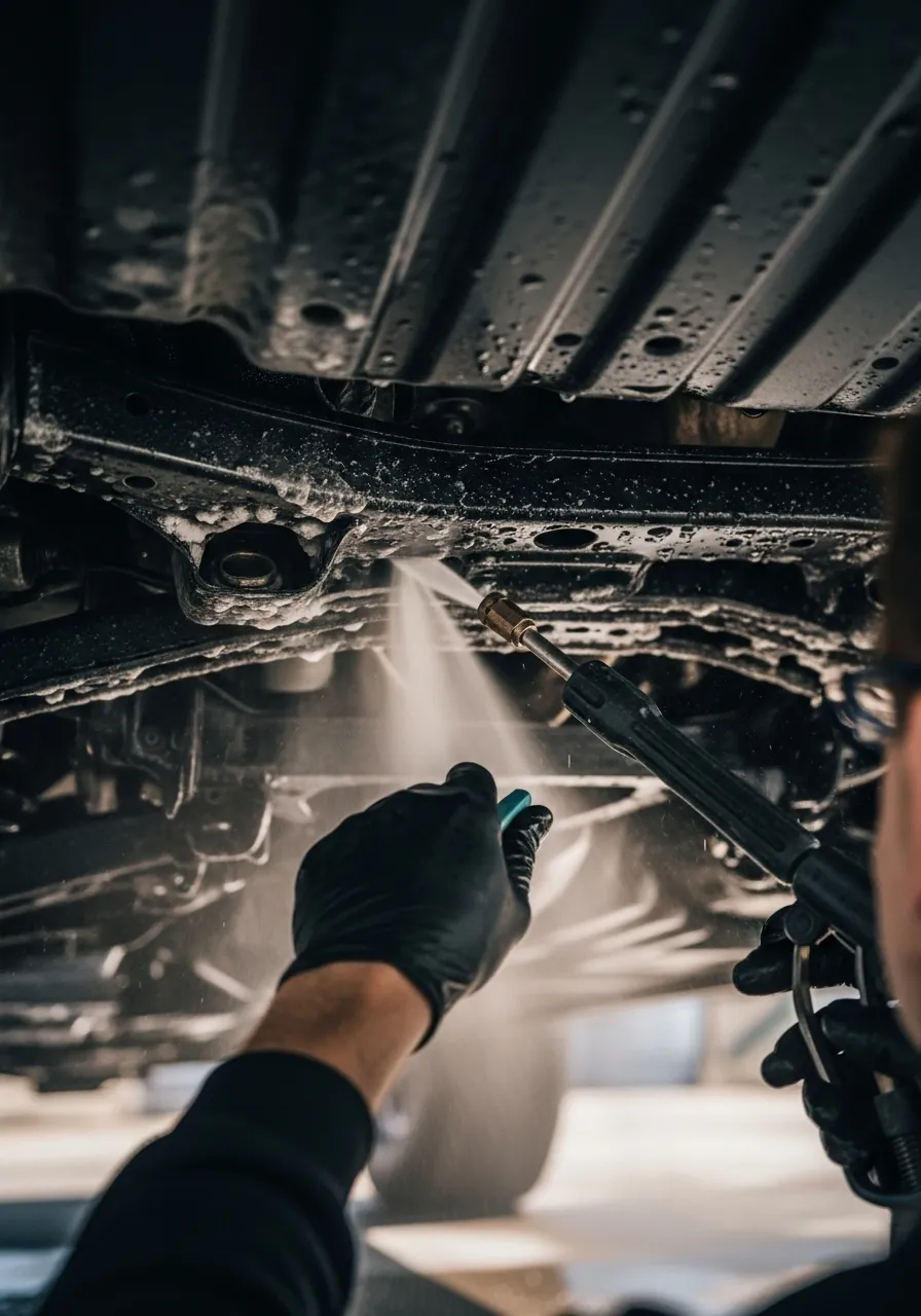 Pressure washing an underbody