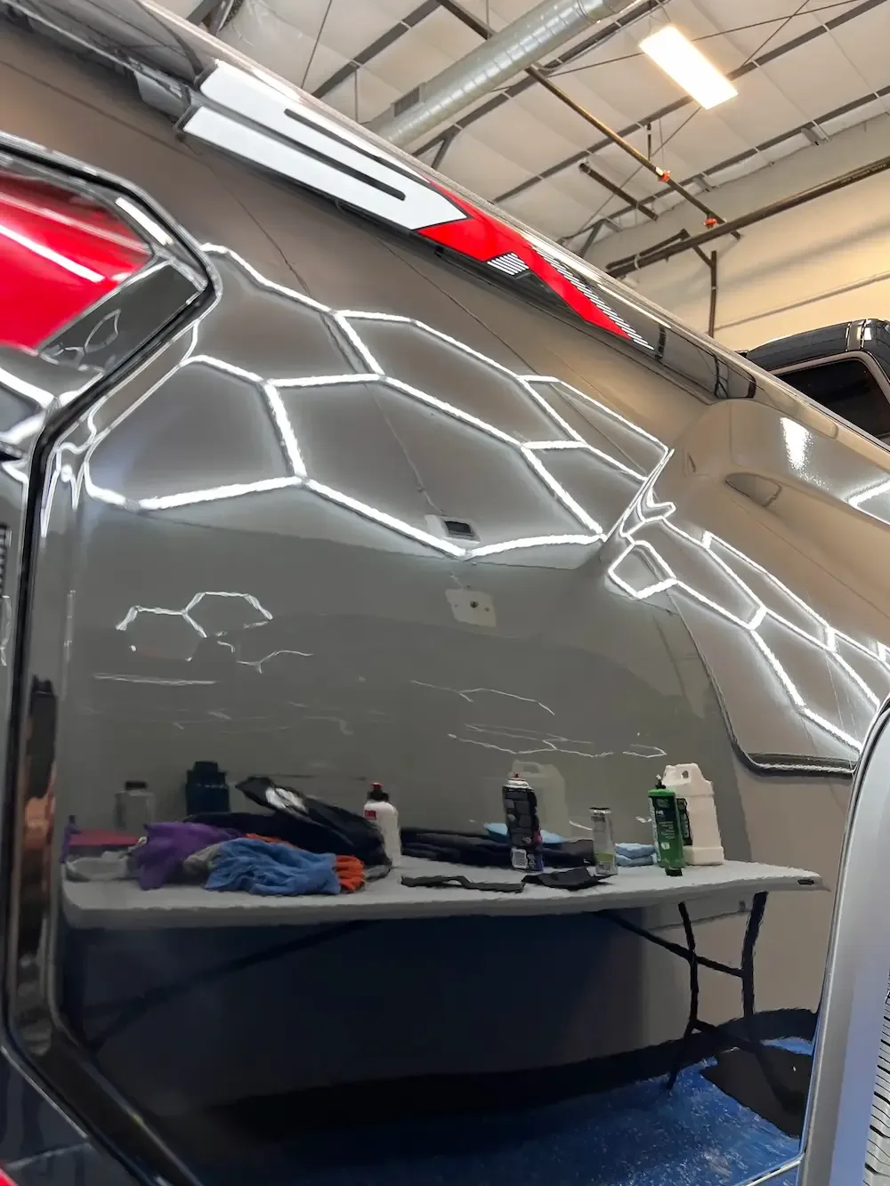 Truck bedside reflecting hexagon shop lights